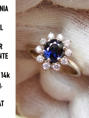 Inel aur alb de logodna ROYAL 14k cu safir si diamante