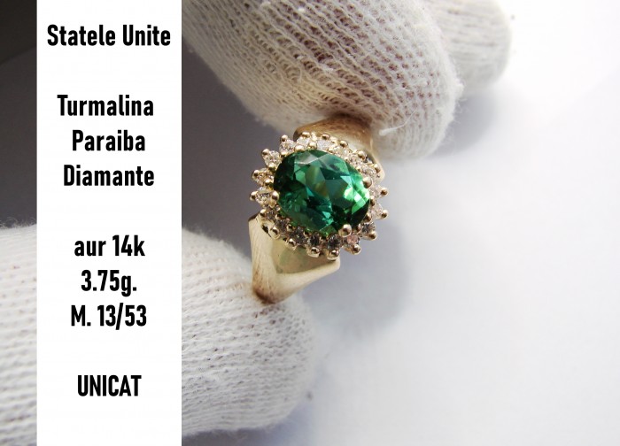 Inel Royal aur 14k turmalina diamante unicat certificat budapesta
