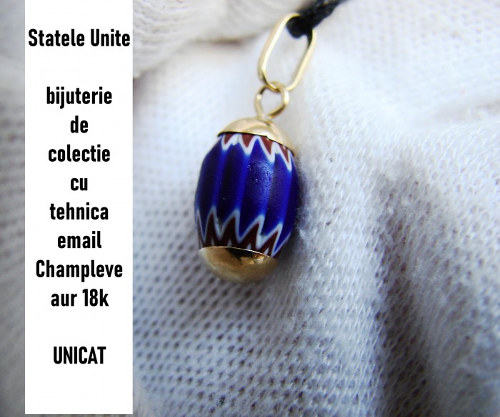 Amuleta pandantiv aur 18k cu email unicat