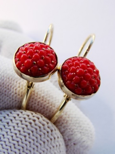 Cercei aur 14k Zmeura porcelant Austria Unicat