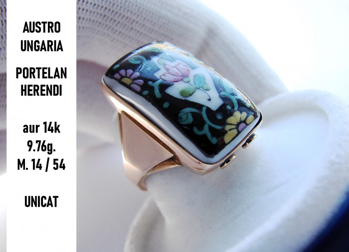 Inel aur 14k portelan herendi unicat