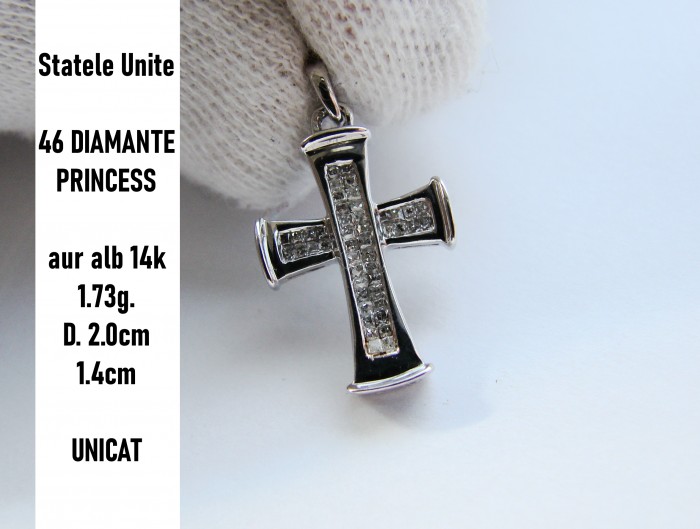 Cruciulita aur alb 14k cu diamante princess