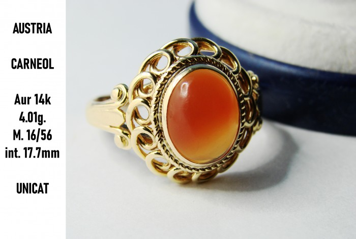 Inel aur 14k cu carneol cabochon natural unicat