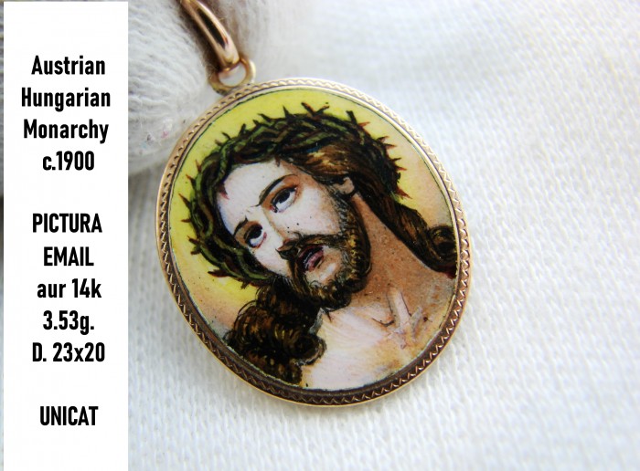 Pandantiv aur 14k cu email chipul lui Iisus ECCE HOMO