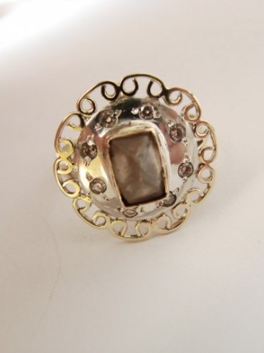 inel aur 14k argint cu diamante diamant brut