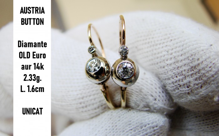 Cercei aur 14k button cu diamante unicat austria 2.33