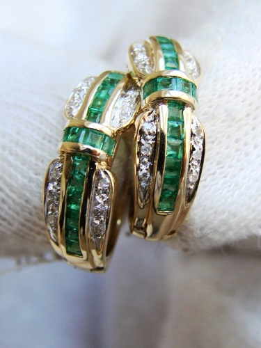 Cercei aur 14k smaralde diamante SUA design in stil faberge