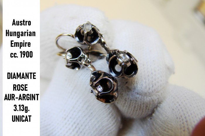 Cercei aur 14k argint diamante rose unicat tulip