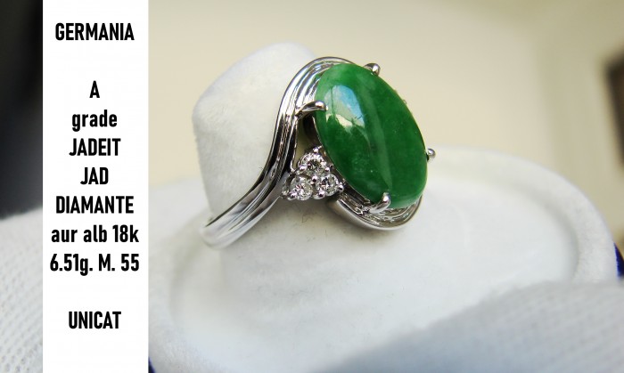 Inel aur alb 18k cu jadeit jad diamante CERTIFICAT