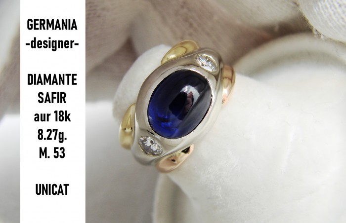 Inel aur 18k cu safir diamante designer germania