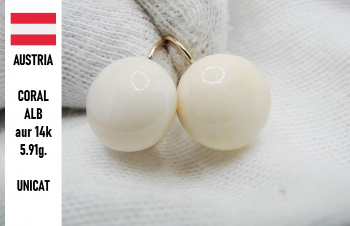 Cercei Aur 14K Cu Coral Natural Alb Unicat