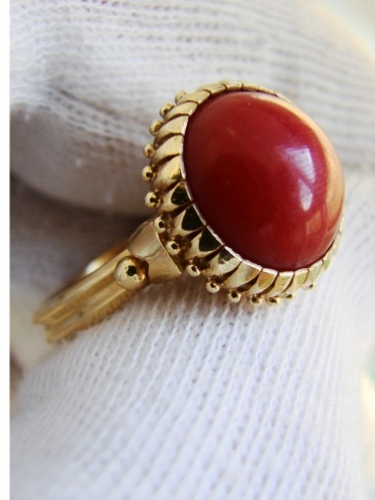 Inel aur 18k coral natural cabochon imens regal germania