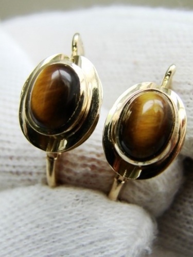 Cercei aur 14k ochi de tigru unicat natural Tiger Eye