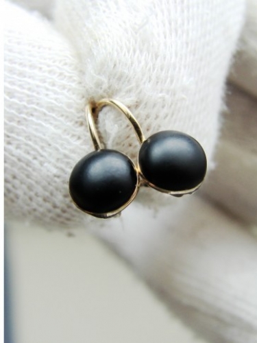 Cercei aur 14k cu copii fetite obsidian negru