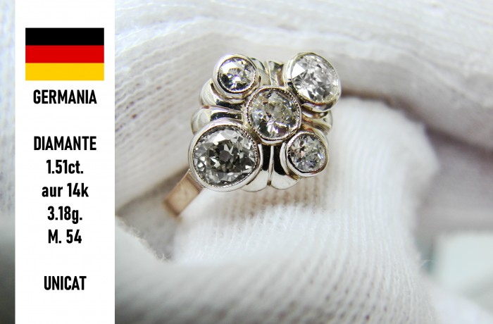 Inel aur 14k cu diamante old euro cut Diamant natural