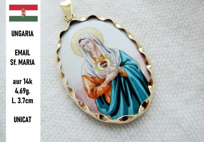Pandantiv Aur 14K Sf. Maria email pictat Sfanta Maria Maica Domnului
