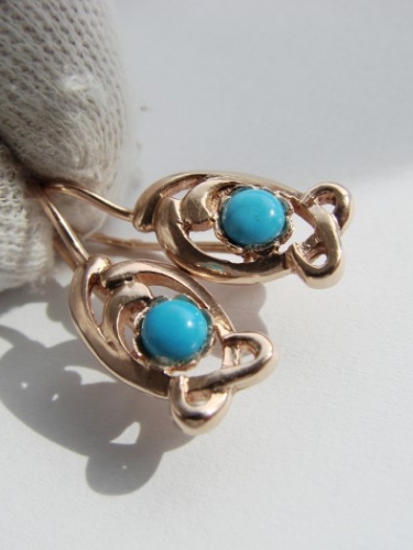 Cercei aur 14k rusesti rusia soviet era cu turcoaz