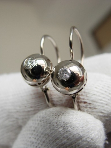 Cercei Aur ALB 14K Button Cu Diamante