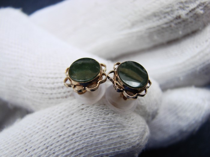 Cercei aur 14k nephrit jade