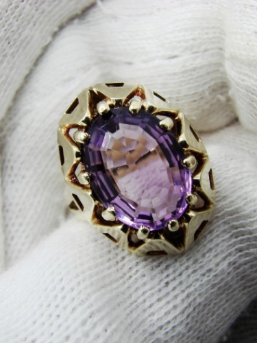 Inel aur 14k cu Ametist step cut Amethyst