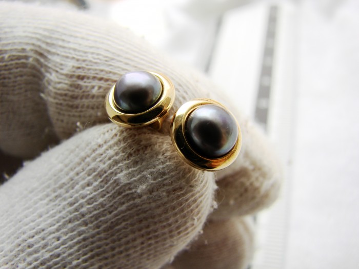 Cercei aur 14k perle tahiti unicat stud cu fluturas aur