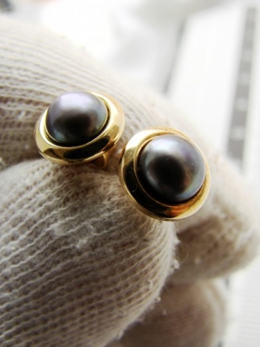 Cercei aur 14k perle tahiti unicat stud cu fluturas aur