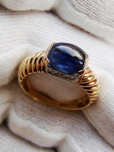 Inel aur 14k cu safir natural si diamante