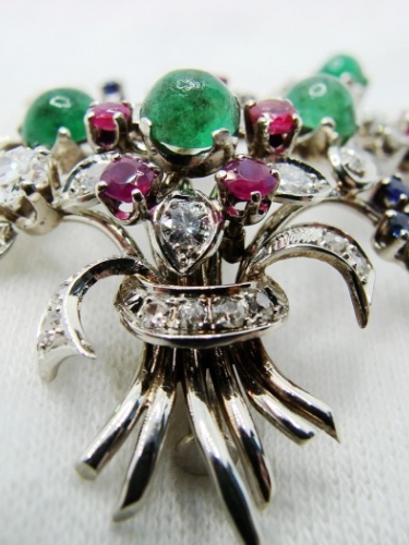 Brosa Aur Alb 14K Safire Rubine Smaralde Diamante 3.1 ac de par rever