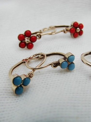 Cercei Aur 14K Copii Fetite Coral Albastru Rosu cristal