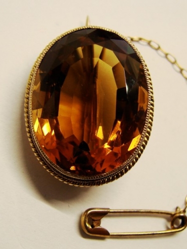 Brosa victoriana brooch unicat anglia 15k cu citrin urias ac de par