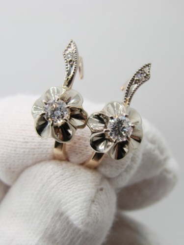 Cercei Aur 14K 583 Rusesti aur rusesc Cu Diamante Tulip Moscova