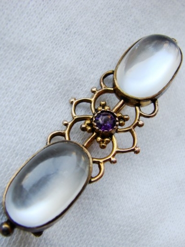 Brosa aur 14k cu ametist si piatra luni ac de par brooch