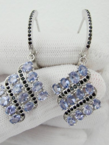 925 CERCEI ARGINT CU TANZANIT SI SPINEL  NEGRU (43)