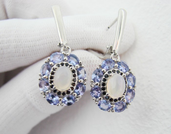 925 CERCEI ARGINT CU TANZANIT SI OPAL (43) X 2