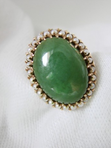 Unicat Empir inel aur 14k cu Aventurin si perle