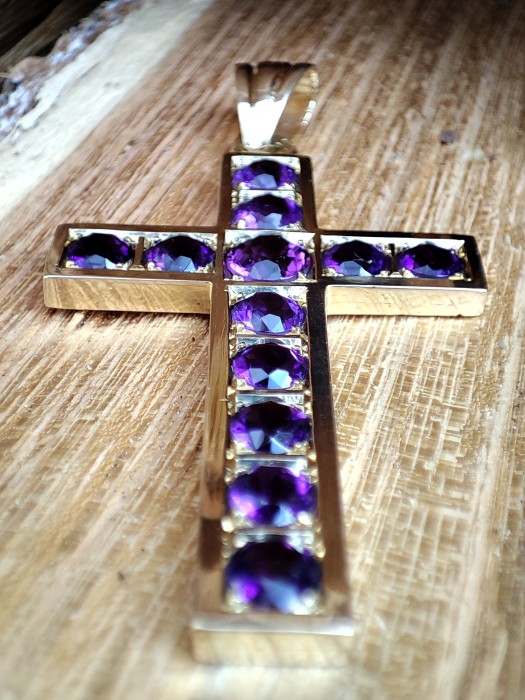Cruciulita cruce aur 14k cu Ametist Amethyst natural