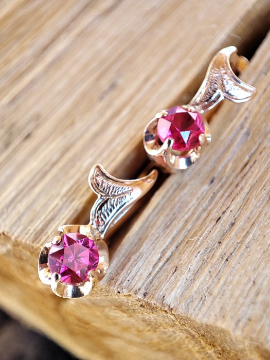 Cercei aur 14k rusesti rusia soviet era cu rubelit