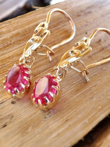 Cercei aur 14k rusia rusesti cu rubelit retro