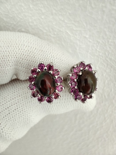 925 CERCEI ARGINT CU OPAL SI GRANATE RODOLITE