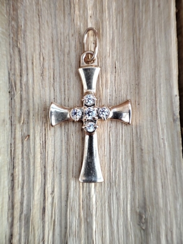 Cruciulita cruce aur 14k cu cristal de stanca natural