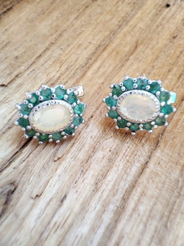 925 CERCEI ARGINT  CU OPAL SI SMARALD X2