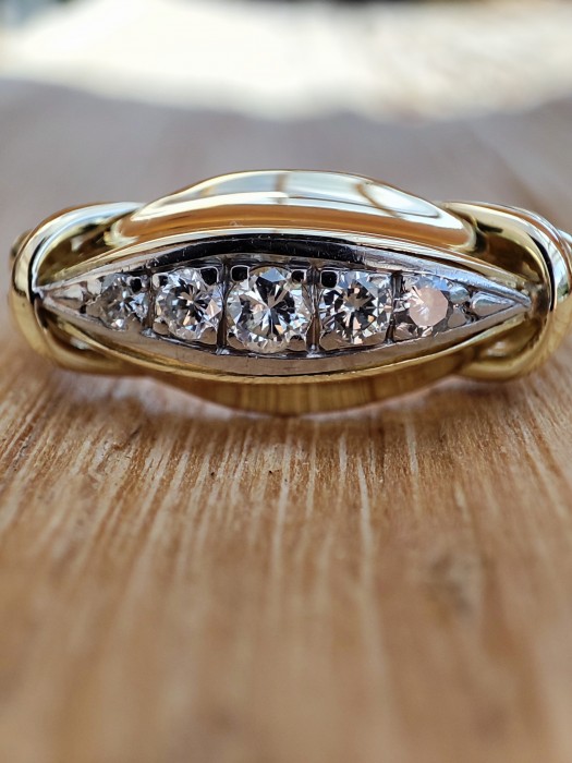 Inel aur 14k cu diamante unicat jubilee aniversar traditional 5 diamante ARTMAX