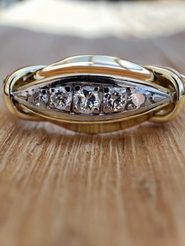 Inel aur 14k cu diamante unicat jubilee aniversar traditional 5 diamante ARTMAX