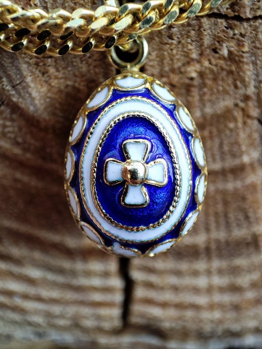 lantisor lant aur cu pandantiv ou aur imperial rusesc rusia 14k charm aur cu email Cloisonné ARTMAX