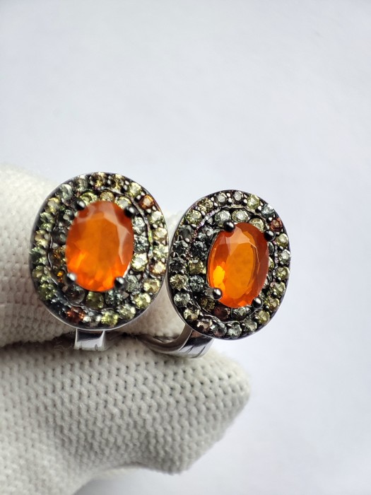 925 CERCEI ARGINT CU OPAL SI  SAFIR