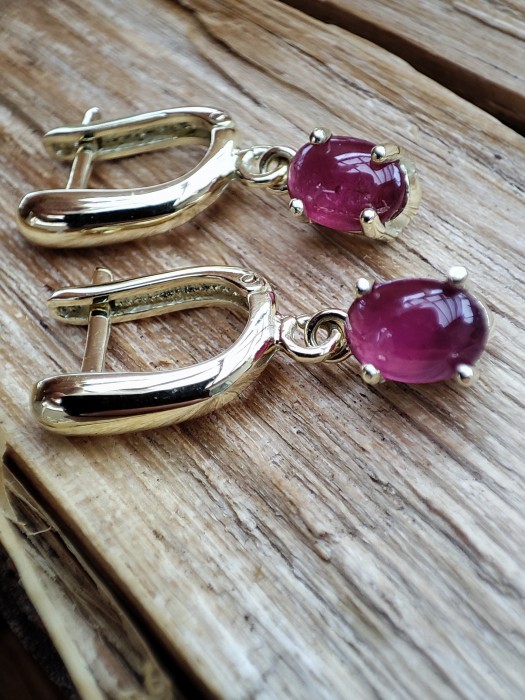 Cercei aur 14k cu rubine rubin natural cabochon