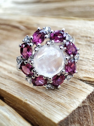 925 INEL ARGINT CU PIATRA LUNII SI GRANAT MASURA 15 (43)