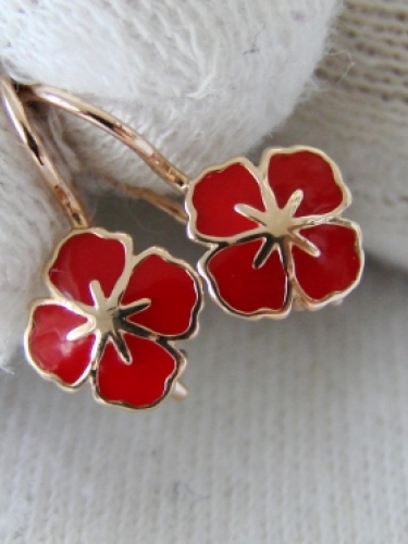 Cercei aur 14k rusesti rusia cu email rosu copii fetite aur rusesc