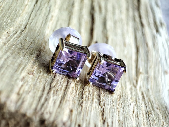 Cercei Aur 14K Cu Amethyst Ametist Square cut