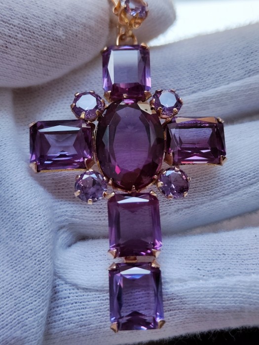 Cruciulita cruce aur 14k cu alexandrite alexandrit unicat urias